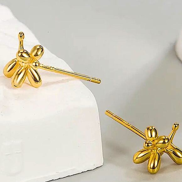 Gold Dog Animal Pendant Earrings - Picture 2 of 3